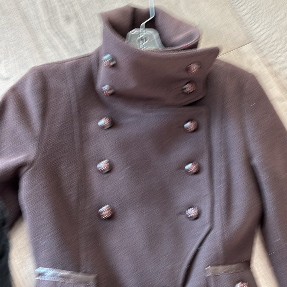 Mackage Women's Double-Breasted Chocolate Brown Wool Coat with Belt - Picture 3 of 8